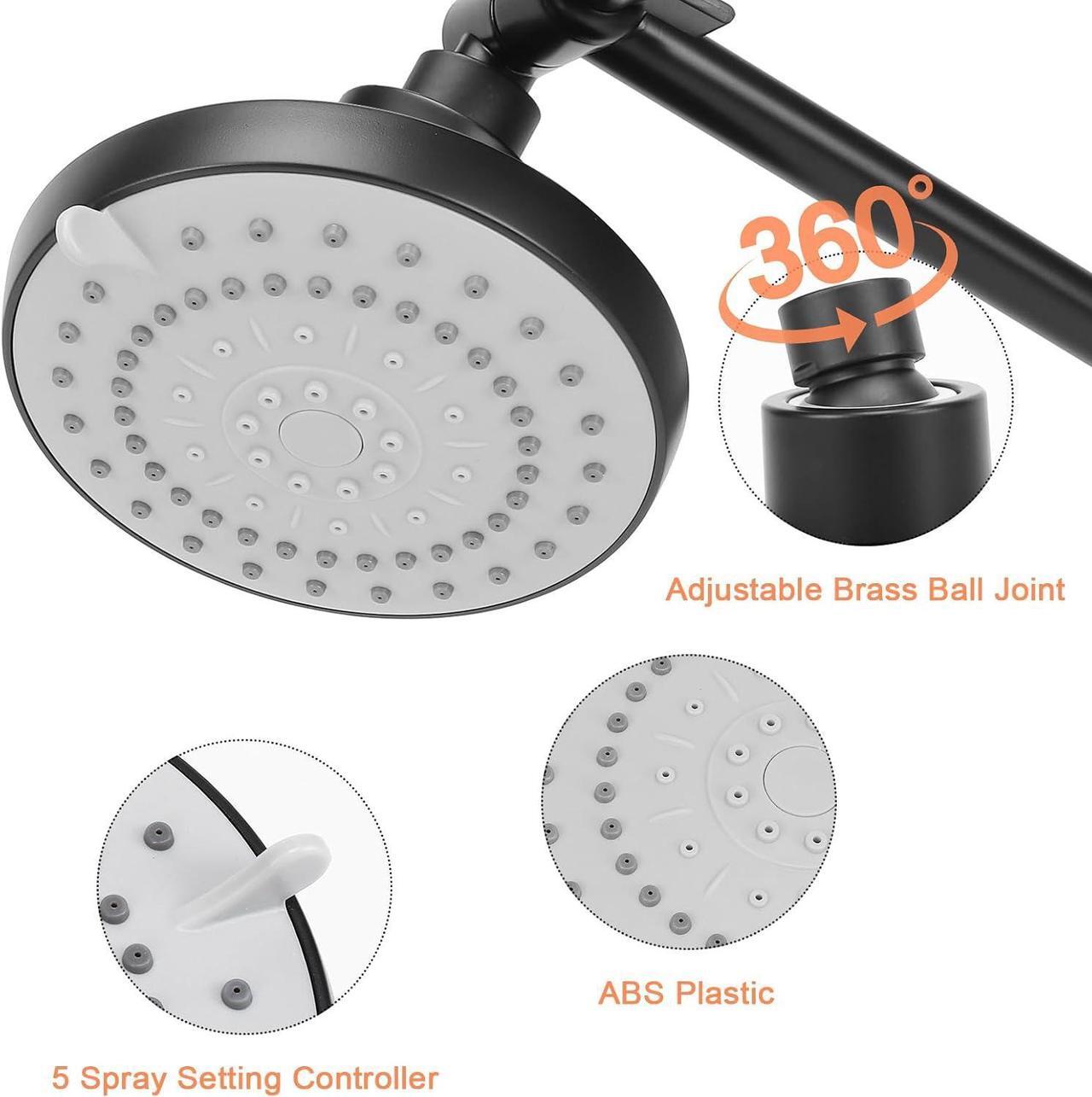 Alt view image 3 of 7 - HarJue High Pressure Shower Head with 11 IN Adjustable Arm, Rainfall with Shower Arm-Make Water Flow Down Vertically for Better Bathing Experience(5 In, Black)