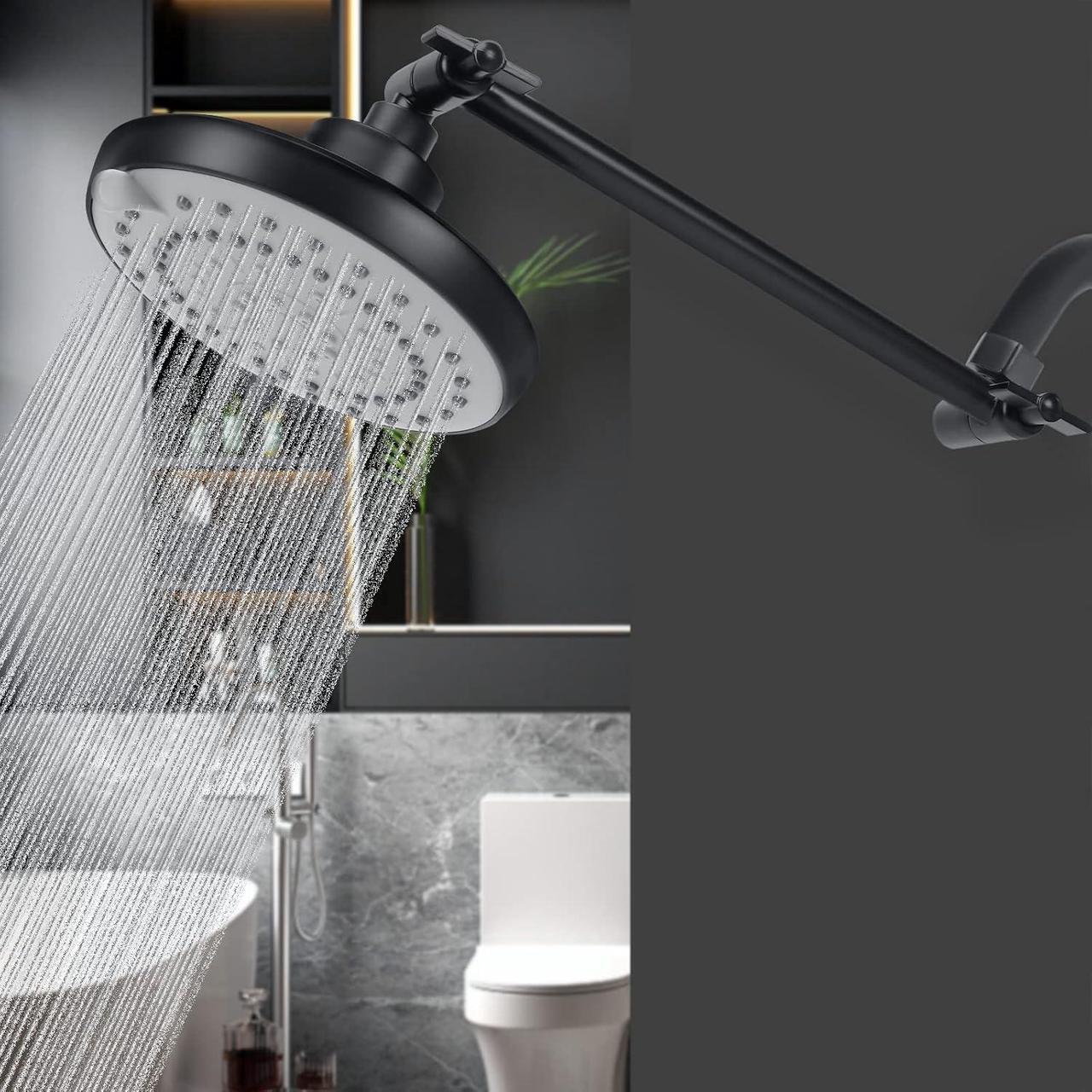 Alt view image 7 of 7 - HarJue High Pressure Shower Head with 11 IN Adjustable Arm, Rainfall with Shower Arm-Make Water Flow Down Vertically for Better Bathing Experience(5 In, Black)
