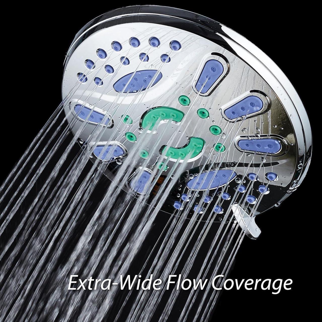 Alt view image 6 of 7 - AquaStar Elite High-Pressure 7" Giant 6-setting Luxury Spa Rain Shower Head with Microban Antimicrobial Anti-Clog Jets for More Power & Less Cleaning! / Solid Brass Ball Join/All Chrome Finish