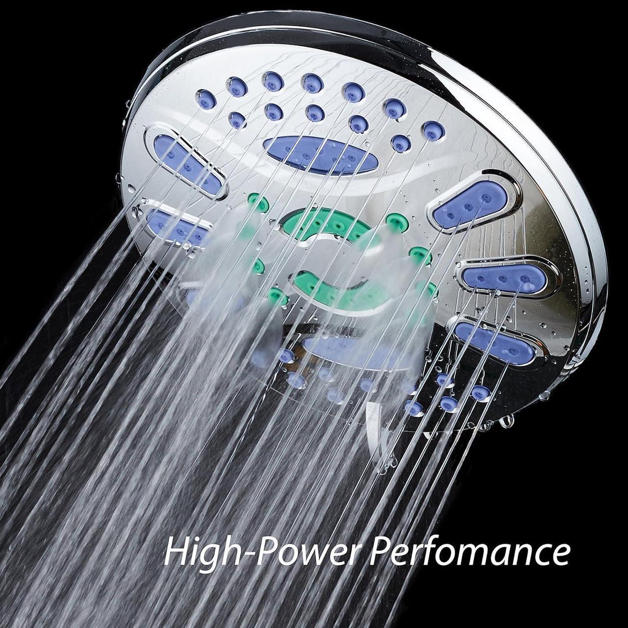 Alt view image 5 of 7 - AquaStar Elite High-Pressure 7" Giant 6-setting Luxury Spa Rain Shower Head with Microban Antimicrobial Anti-Clog Jets for More Power & Less Cleaning! / Solid Brass Ball Join/All Chrome Finish