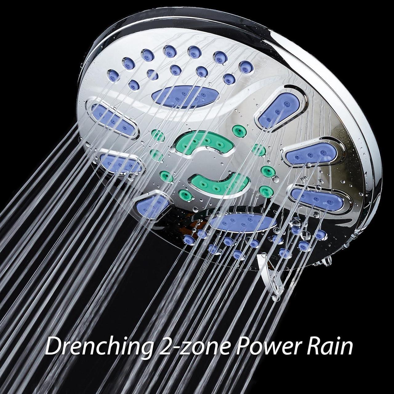 Alt view image 7 of 7 - AquaStar Elite High-Pressure 7" Giant 6-setting Luxury Spa Rain Shower Head with Microban Antimicrobial Anti-Clog Jets for More Power & Less Cleaning! / Solid Brass Ball Join/All Chrome Finish