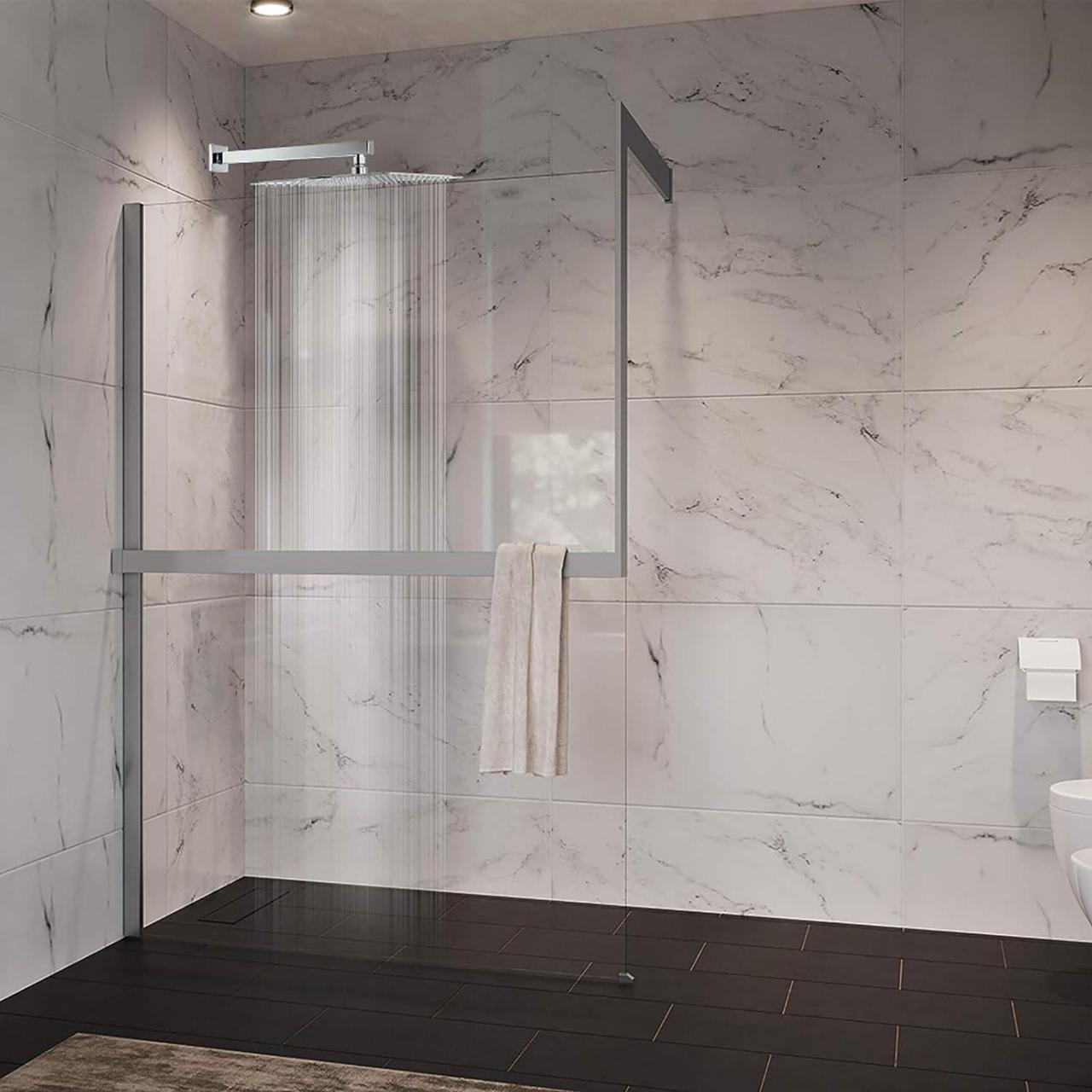 Alt view image 2 of 7 - HarJue Shower Head with Extension Arm, High Pressure Square with ShowerArm, Stainless Steel Rainfall -Waterfall Full Body Coverage (12'' Shower with 16'' Arm, Chrome)