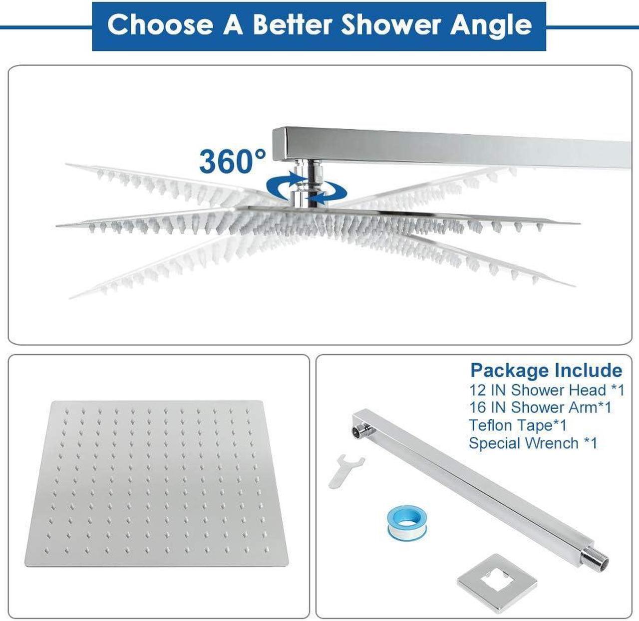 Alt view image 6 of 7 - HarJue Shower Head with Extension Arm, High Pressure Square with ShowerArm, Stainless Steel Rainfall -Waterfall Full Body Coverage (12'' Shower with 16'' Arm, Chrome)