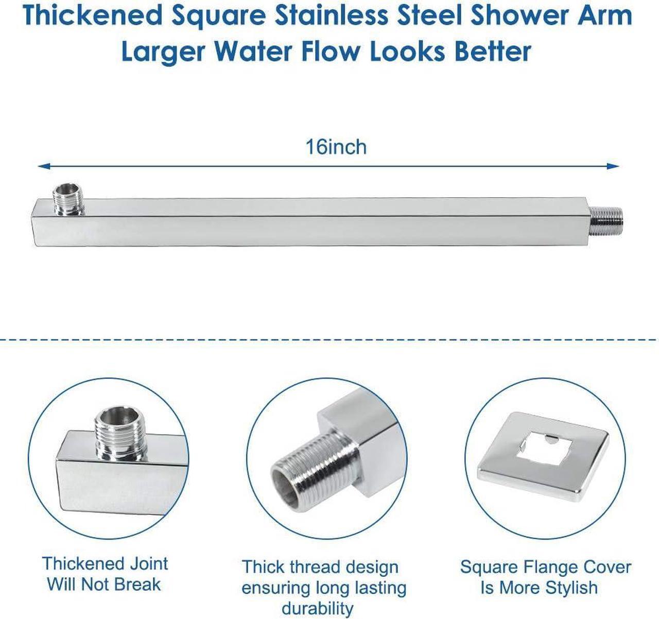 Alt view image 5 of 7 - HarJue Shower Head with Extension Arm, High Pressure Square with ShowerArm, Stainless Steel Rainfall -Waterfall Full Body Coverage (12'' Shower with 16'' Arm, Chrome)