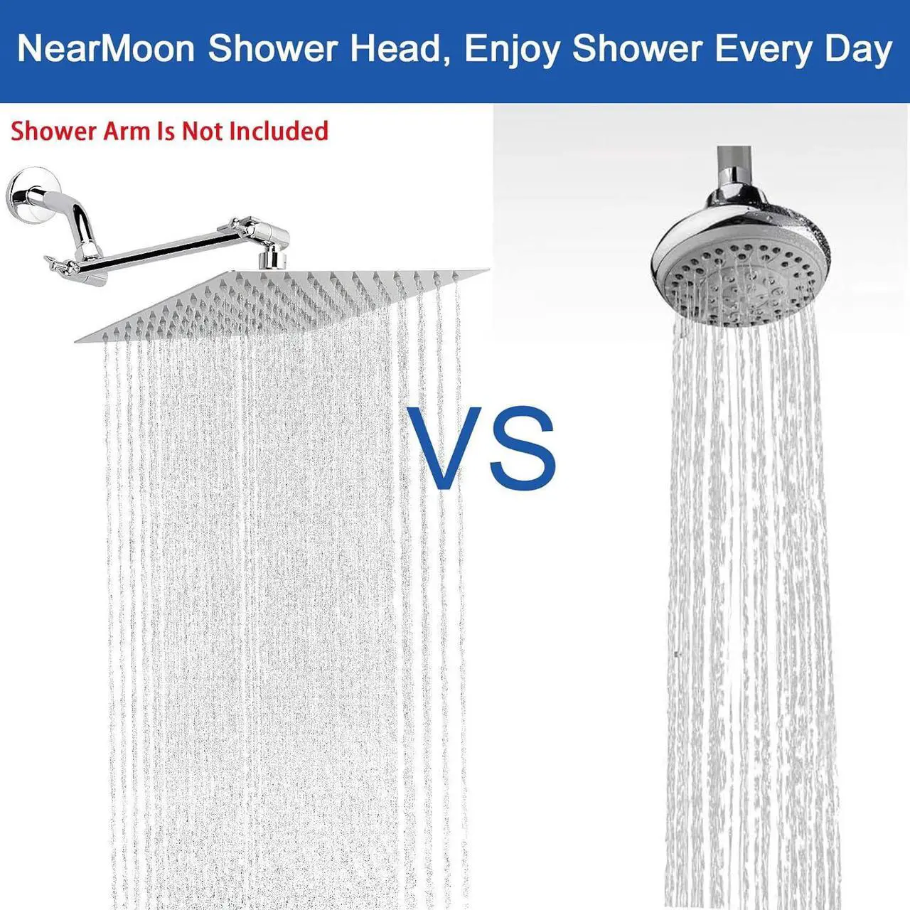 Alt view image 6 of 6 - NearMoon Rain Shower Head, High Flow Stainless Steel Square Rainfall Shower, High Pressure Design, Awesome Shower Experience Even At Low Water Flow (10 Inch, Chrome Finish)