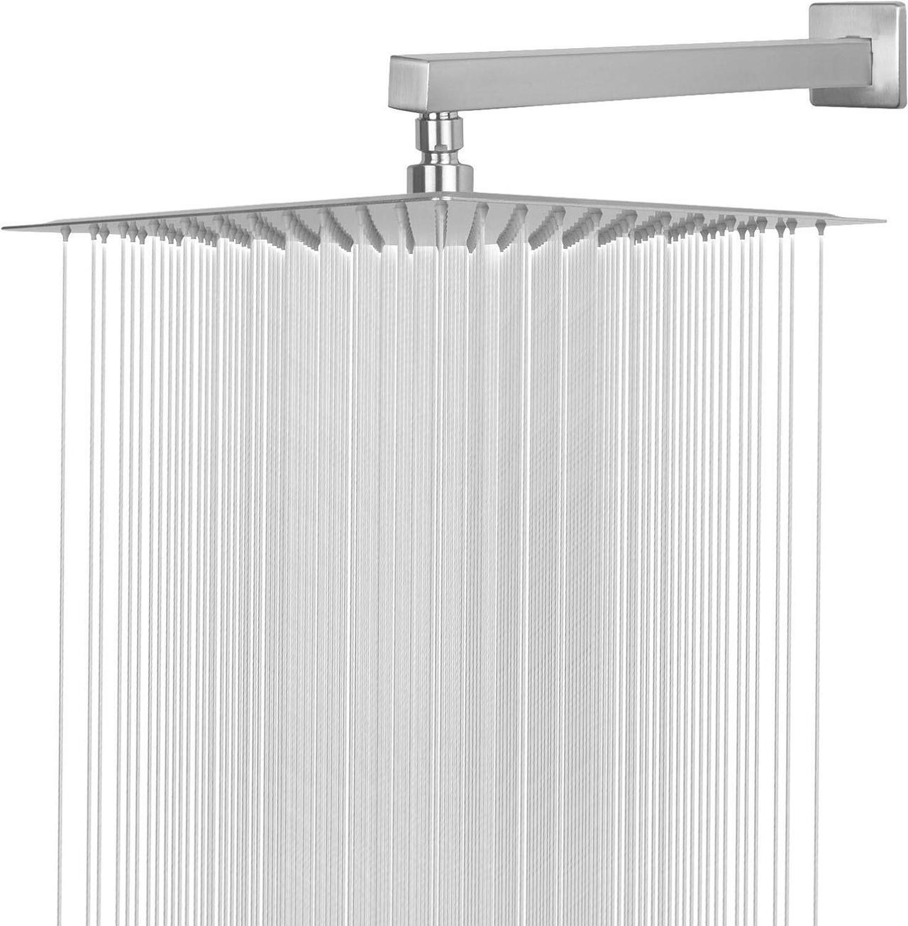 Main image of HarJue Shower Head with Extension Arm, High Pressure Square with ShowerArm, Stainless Steel Rainfall-Waterfall Full Body Coverage (12'' Shower with 16'' Arm, Brushed Nickel)