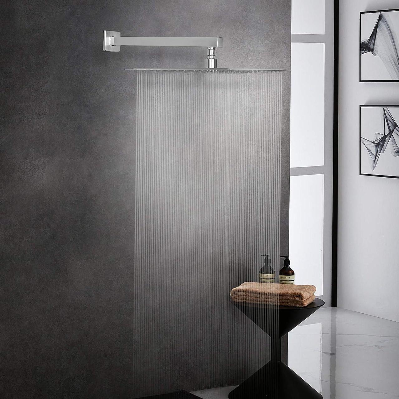 Alt view image 2 of 6 - HarJue Shower Head with Extension Arm, High Pressure Square with ShowerArm, Stainless Steel Rainfall-Waterfall Full Body Coverage (12'' Shower with 16'' Arm, Brushed Nickel)