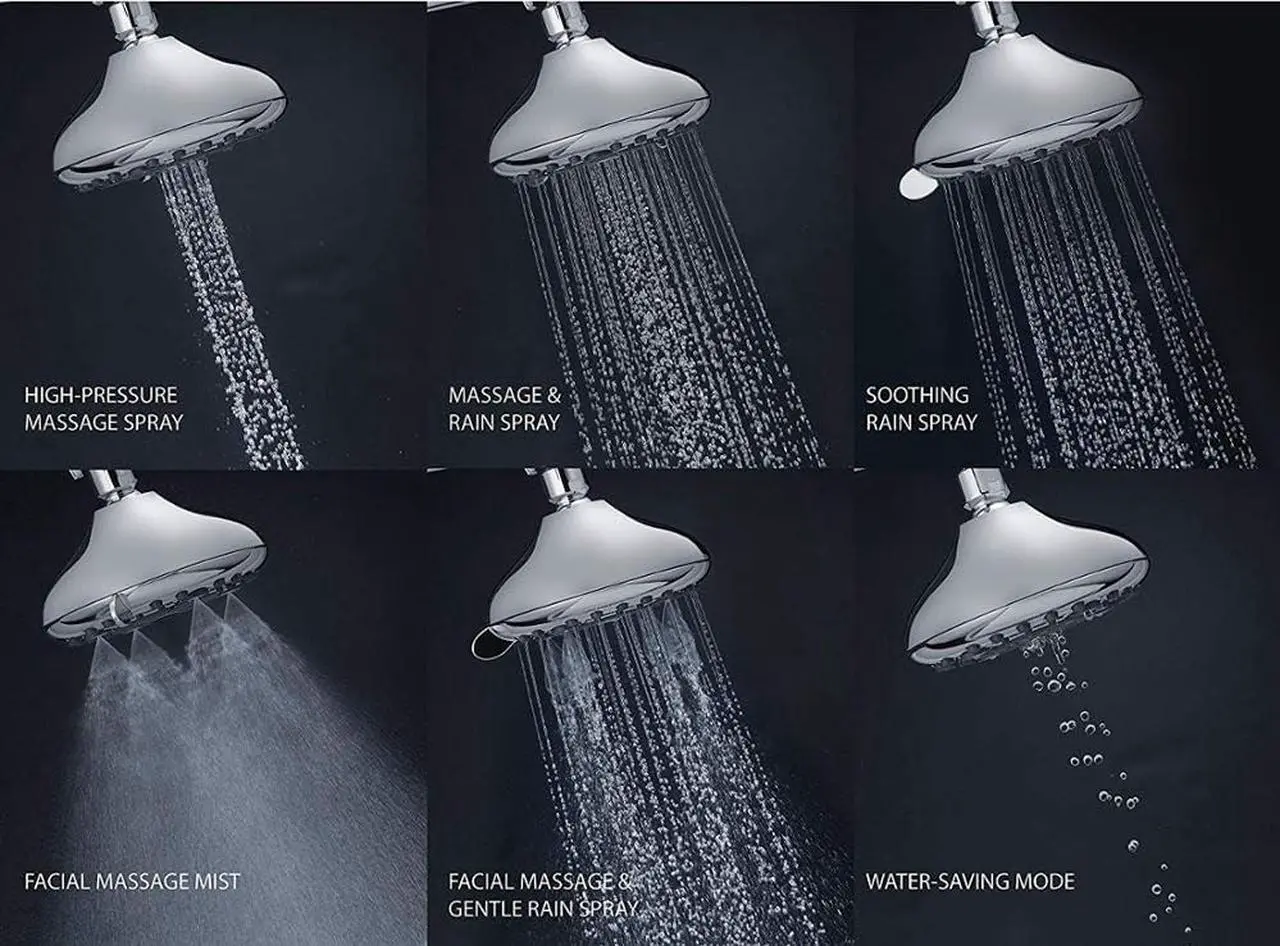 Alt view image 2 of 7 - ABS Multi Function Rain Overhead Shower Head 6 Inch,Without ARM, with mesh Shower Filter, Chrome, Polished Finish