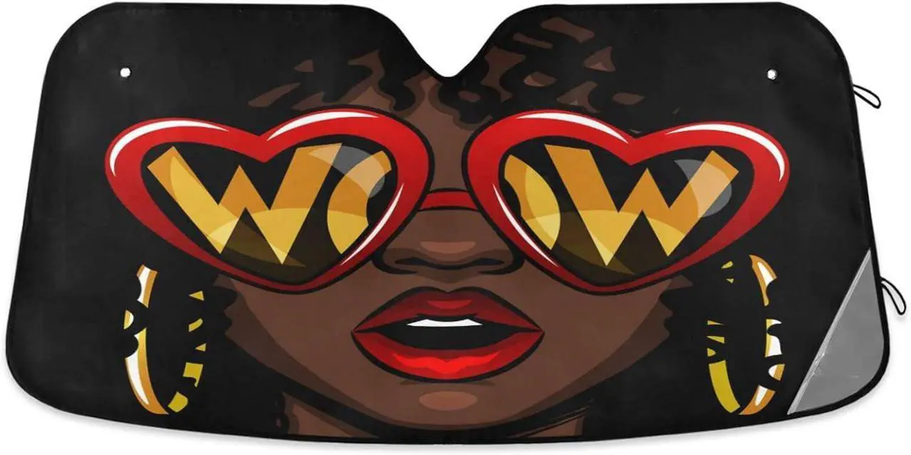 Main image of ALAZA Afro American Woman in Shock Shade Windshield Sun Shade,Foldable Car Sun Shade for Front Windshield Sunshades Protector Blocks UV Rays Sun Visor Protect and Cool Your Vehicle Interior