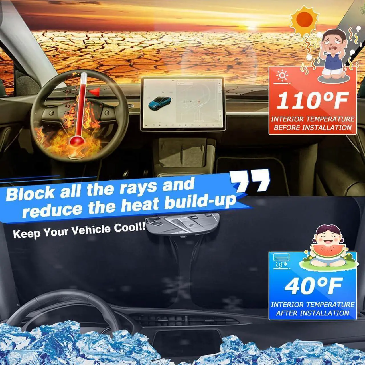 Alt view image 2 of 6 - Windshield Sun Shade for Hyundai Tucson Accessories 2022-2024 2025 Thicken 6-Layer Foldable Front Window Sunshade Cover Sun Visor Protector Block UV Rays Keep Vehicle Cool