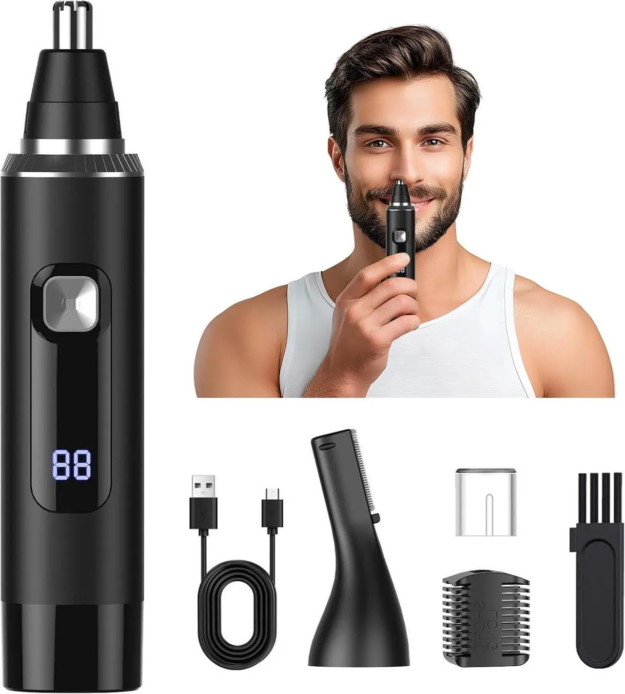 Main image of LED Display Ear and Nose Hair Trimmer Clipper for Men Women,2025 Rechargeable 2 in 1 Professional Painless Eyebrow & Facial Hair Trimmer with Powerful Motor and Dual-Edge Blades Easy Cleansing