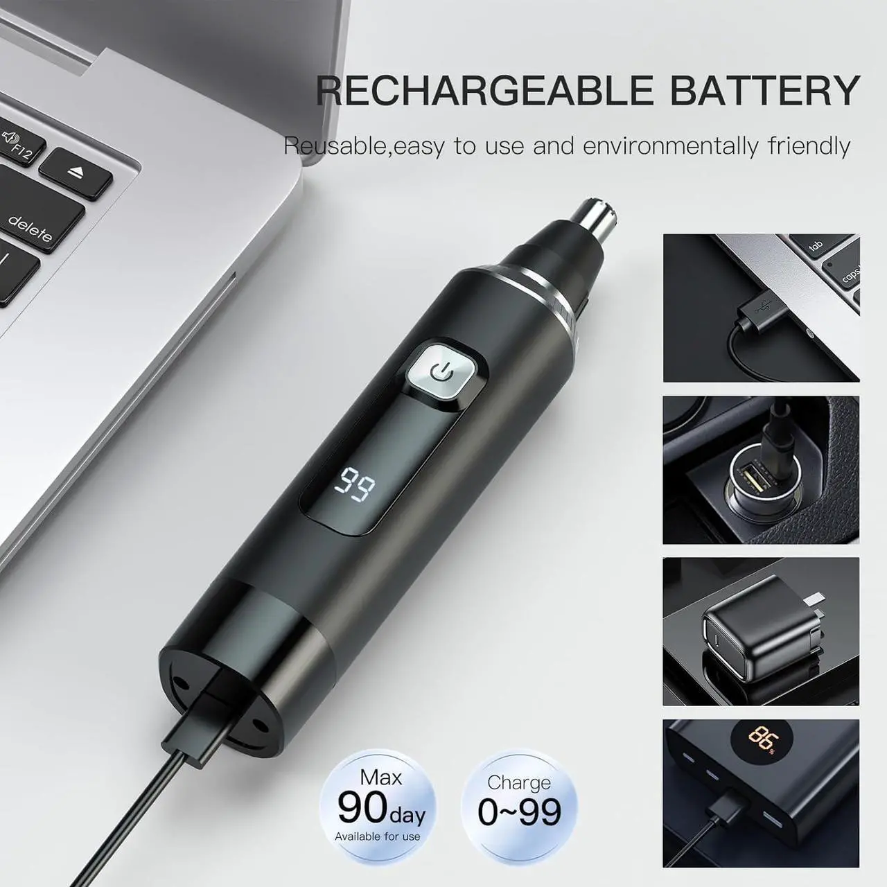 Alt view image 2 of 7 - LED Display Ear and Nose Hair Trimmer Clipper for Men Women,2025 Rechargeable 2 in 1 Professional Painless Eyebrow & Facial Hair Trimmer with Powerful Motor and Dual-Edge Blades Easy Cleansing