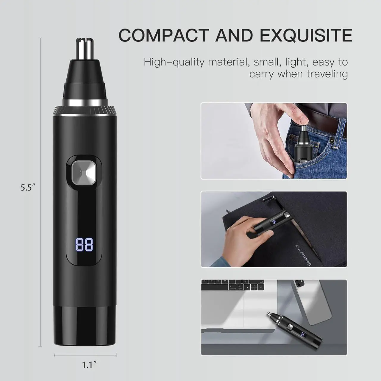 Alt view image 5 of 7 - LED Display Ear and Nose Hair Trimmer Clipper for Men Women,2025 Rechargeable 2 in 1 Professional Painless Eyebrow & Facial Hair Trimmer with Powerful Motor and Dual-Edge Blades Easy Cleansing