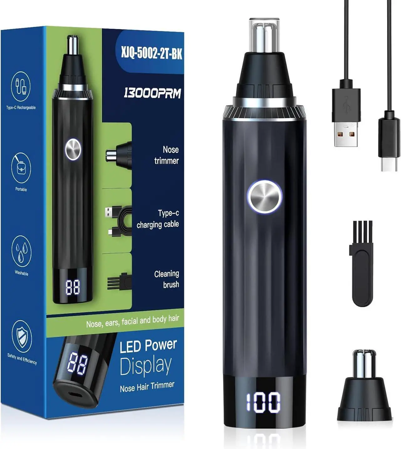 Main image of LED Display Ear and Nose Hair Trimmer Clipper for Men Women,2025 Rechargeable 2 in 1 Professional Painless Eyebrow & Facial Hair Trimmer with Powerful Motor and Dual-Edge Blades Easy Cleansing