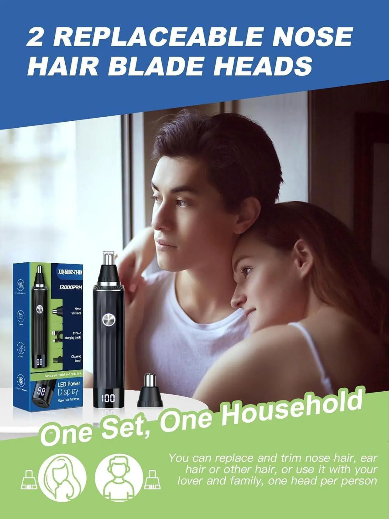 Alt view image 2 of 7 - LED Display Ear and Nose Hair Trimmer Clipper for Men Women,2025 Rechargeable 2 in 1 Professional Painless Eyebrow & Facial Hair Trimmer with Powerful Motor and Dual-Edge Blades Easy Cleansing
