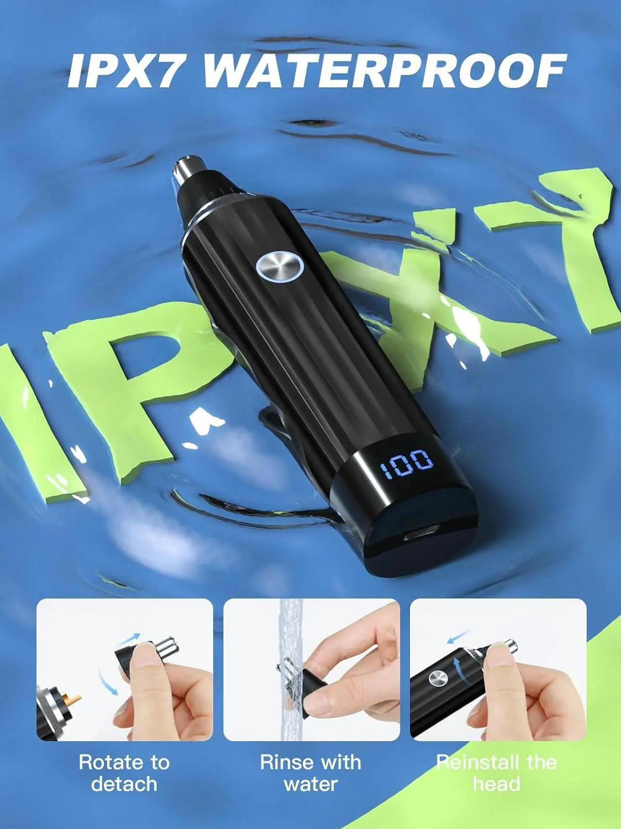 Alt view image 5 of 7 - LED Display Ear and Nose Hair Trimmer Clipper for Men Women,2025 Rechargeable 2 in 1 Professional Painless Eyebrow & Facial Hair Trimmer with Powerful Motor and Dual-Edge Blades Easy Cleansing