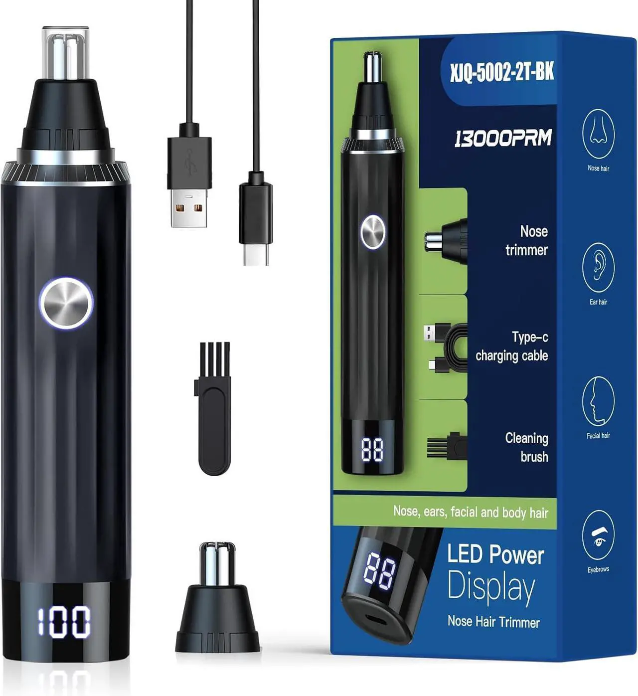 Main image of LED Display Ear and Nose Hair Trimmer Clipper for Men Women,2025 Rechargeable 2 in 1 Professional Painless Eyebrow & Facial Hair Trimmer with Powerful Motor and Dual-Edge Blades Easy Cleansing
