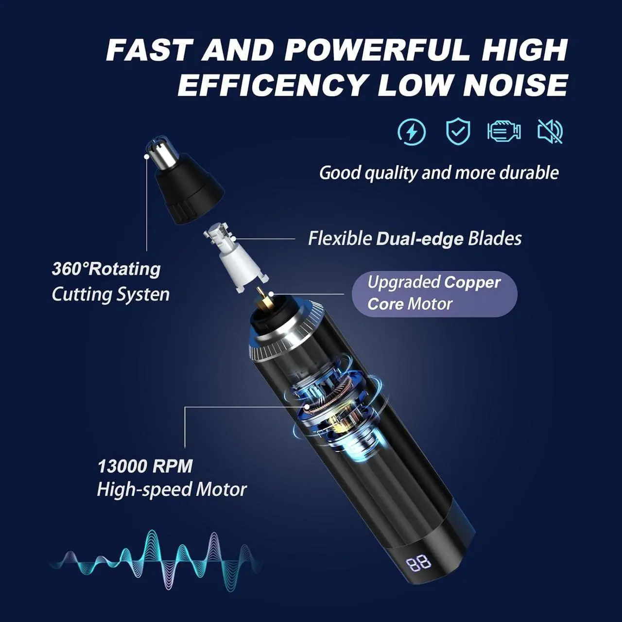 Alt view image 6 of 7 - LED Display Ear and Nose Hair Trimmer Clipper for Men Women,2025 Rechargeable 2 in 1 Professional Painless Eyebrow & Facial Hair Trimmer with Powerful Motor and Dual-Edge Blades Easy Cleansing