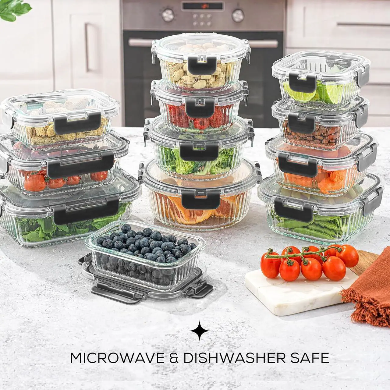 Alt view image 3 of 7 - JoyJolt 24pc Borosilicate Glass Storage Containers with Lids | 12 Airtight/Freezer Safe Food Storage Containers for Pantry and Kitchen | Meal Prep Container for Lunch | Glass Tupperware Set