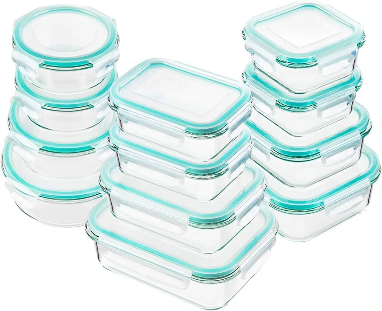 Bayco Glass Food Storage Containers with Lids, [24 Piece] Glass Meal Prep Containers, Airtight Bento Boxes, Leak Proof (12 lids & 12 Containers) - Thumbnail 5