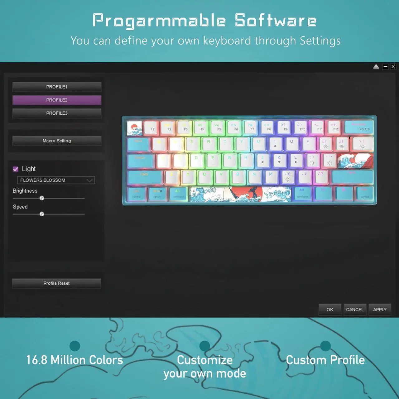Alt view image 7 of 7 - Womier 60% Percent Keyboard, WK61 Mechanical RGB Wired Gaming Keyboard, Hot-Swappable Keyboard with Blue Sea PBT Keycaps for Windows PC Gamers - Linear Red Switch