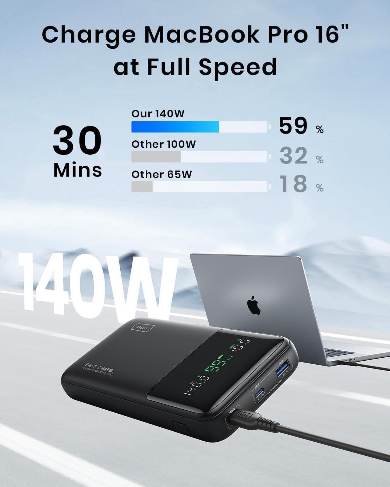Alt view image 2 of 7 - 140W Power Bank 27000mAh High Capacity Laptop Portable Charger USB C in&Out Tablet Powerbank Smart Digital Display Phone Charge Compatible with iPhone 15  iPad MacBook Laptop etc.