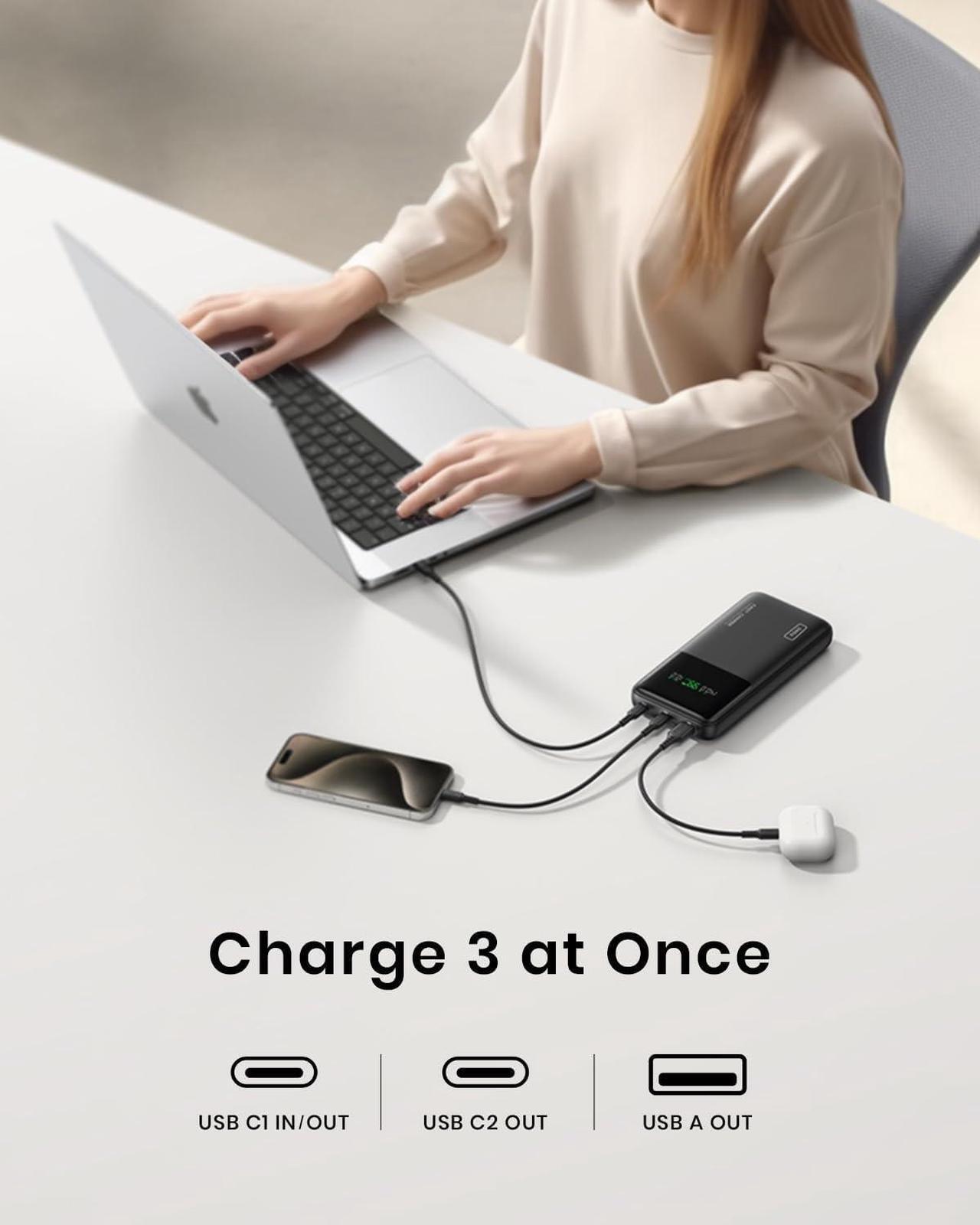Alt view image 5 of 7 - 140W Power Bank 27000mAh High Capacity Laptop Portable Charger USB C in&Out Tablet Powerbank Smart Digital Display Phone Charge Compatible with iPhone 15  iPad MacBook Laptop etc.