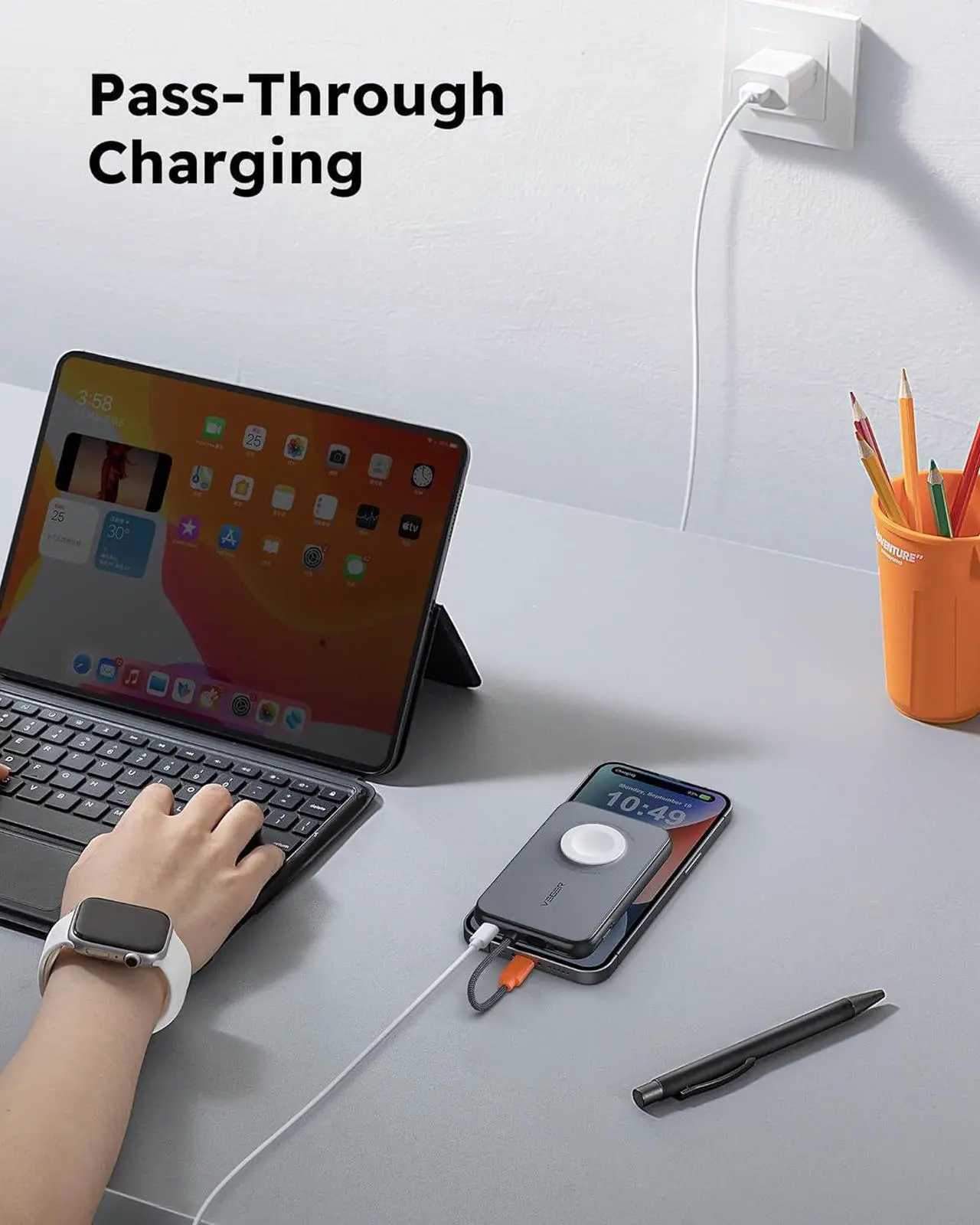 Alt view image 7 of 7 - VEGER Portable Charger for iPhone with Built in Cable, 5000mAh Mini Power Bank Battery Pack, PD 20W Fast Charger Travel Essential Compatible with iPhone14/13/12/Pro Max, Andorid, Apple Watch-Black