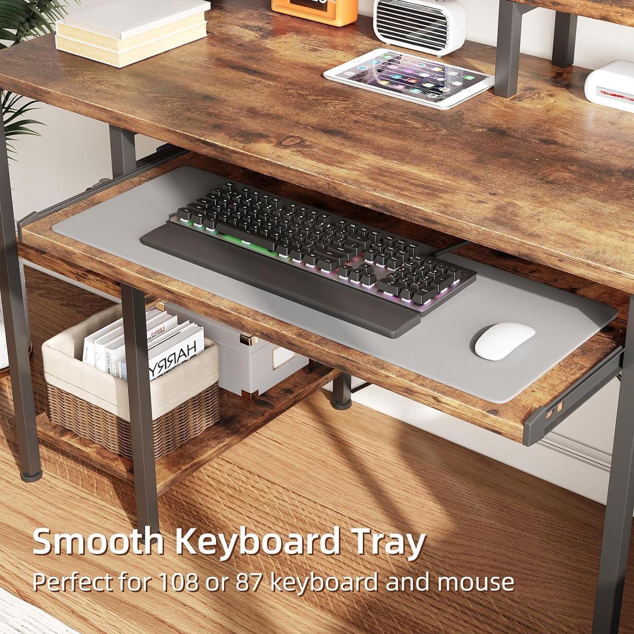 Alt view image 5 of 7 - VERMESS 48Inch Computer Desk, Home Office Desks with Keyboard Tray, Gaming Desk with CPU Stand Shelf,Industrial Study Table Wide Writing Desk with Storage Shelves for 2 Monitors, Rustic Brown