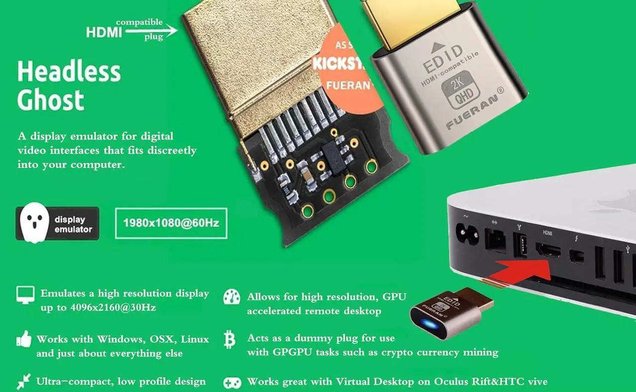 Alt view image 2 of 7 - HDMI Dummy Plug Headless Ghost Display Emulator HDMI-CompatibleFit Headless-1920x1080 New Generation@60Hz-3Pack