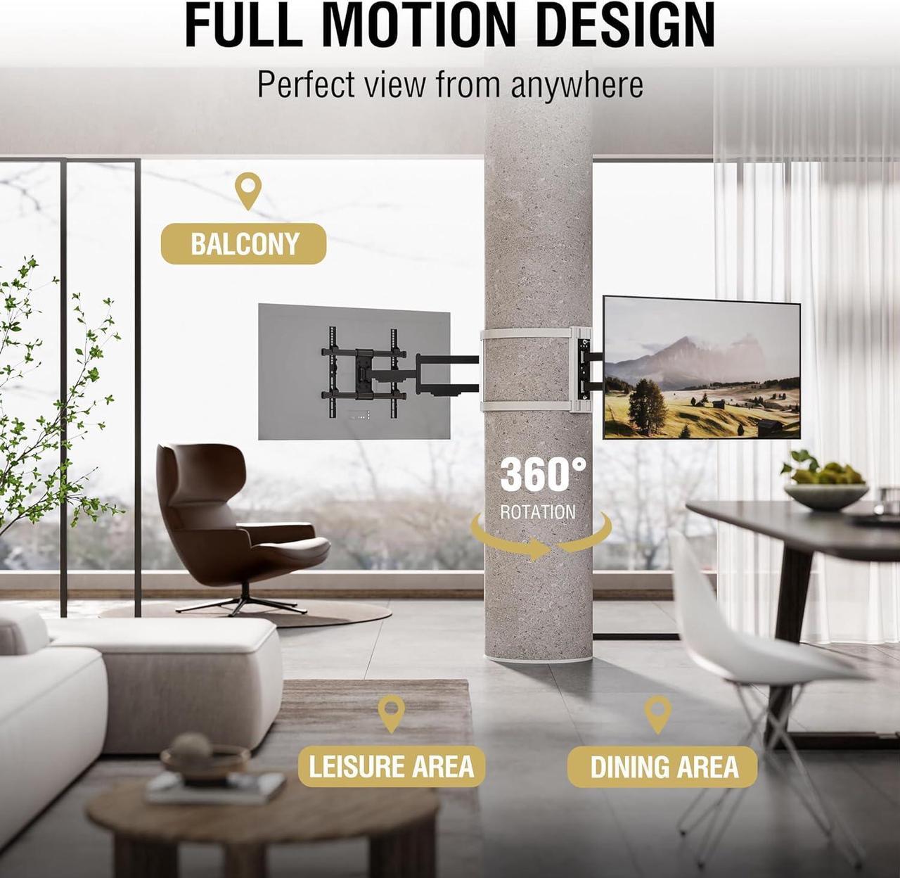 Alt view image 3 of 7 - CondoMounts CLMTVA1044 Full Motion Large Pillar TV Mount | Column | Round & Square TV Post Mount | NO Drill | Holds 80lbs | Fits 32-in. to 70-in. TVs | Fits Pillars 8-in & Wider | White Strap