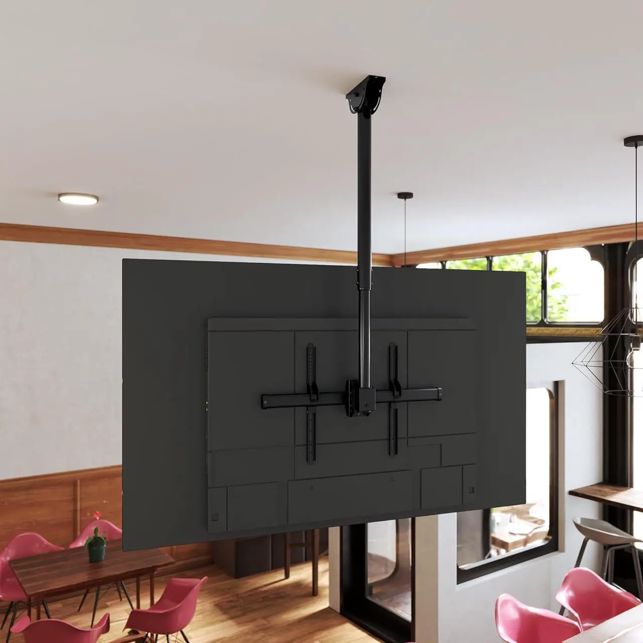 Alt view image 2 of 7 - TV Ceiling Mount Bracket, Adjustable Height Full Motion 360 Deg Rotation Tilting Swiveling for Flat Panel LCD LED OLED Plasma TVs, Fits up to 75 Inch TVs, 110 Pound Capacity, Black (MI-509B)