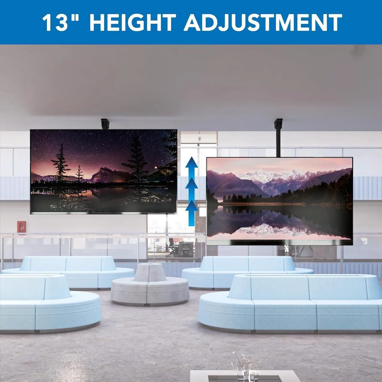Alt view image 4 of 7 - TV Ceiling Mount Bracket, Adjustable Height Full Motion 360 Deg Rotation Tilting Swiveling for Flat Panel LCD LED OLED Plasma TVs, Fits up to 75 Inch TVs, 110 Pound Capacity, Black (MI-509B)