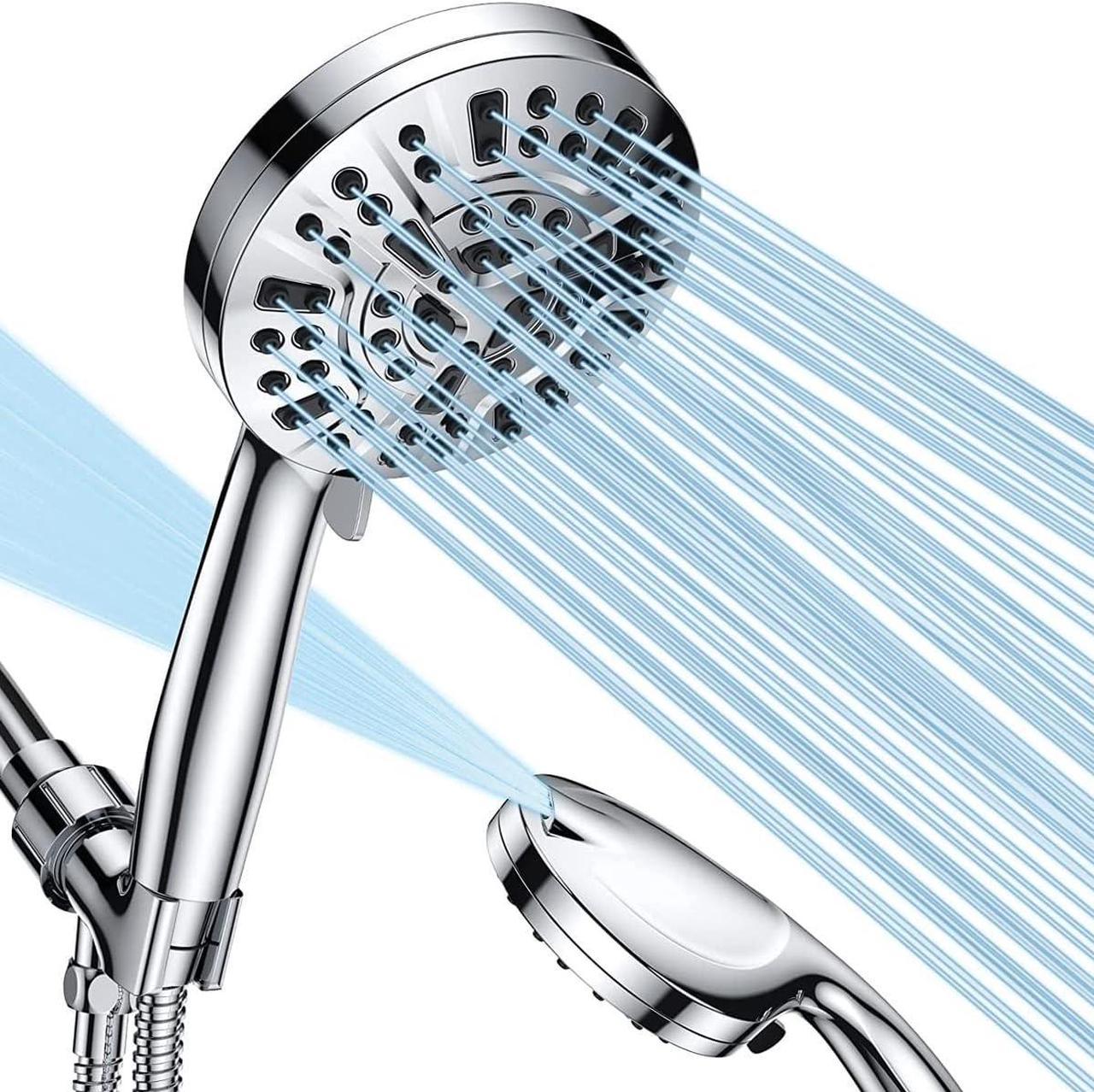 Handheld Shower Head, 10 Spray Modes/Settings, High Pressure Shower Head Handhelds with 5.04" Big Panel+5 FT Stainless Steel Hose(with Bracket) Powerful to Clean Tile & Pets,Chrome