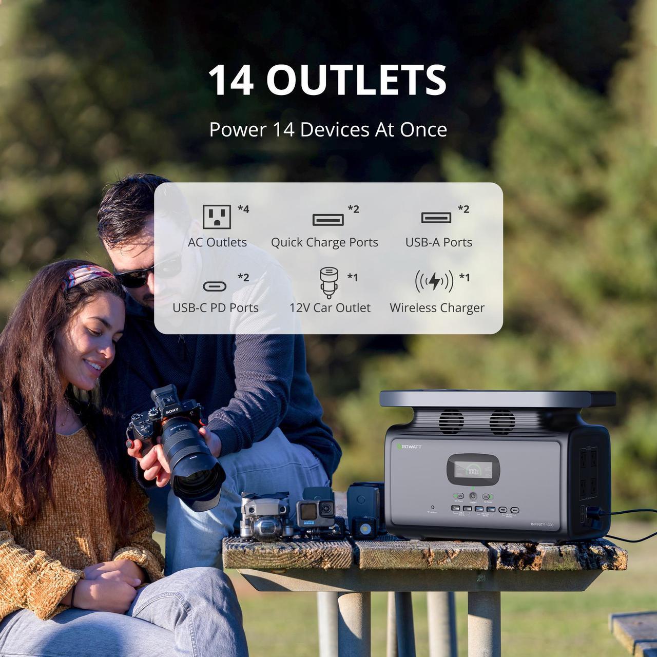 Alt view image 4 of 7 - GROWATT INFINITY 1300 Portable Power Station, 1382Wh Capacity LiFePO4 Solar Generator, 1800W AC Output for Outdoor Camping, RV, Home Backup, Emergency, off-Grid
