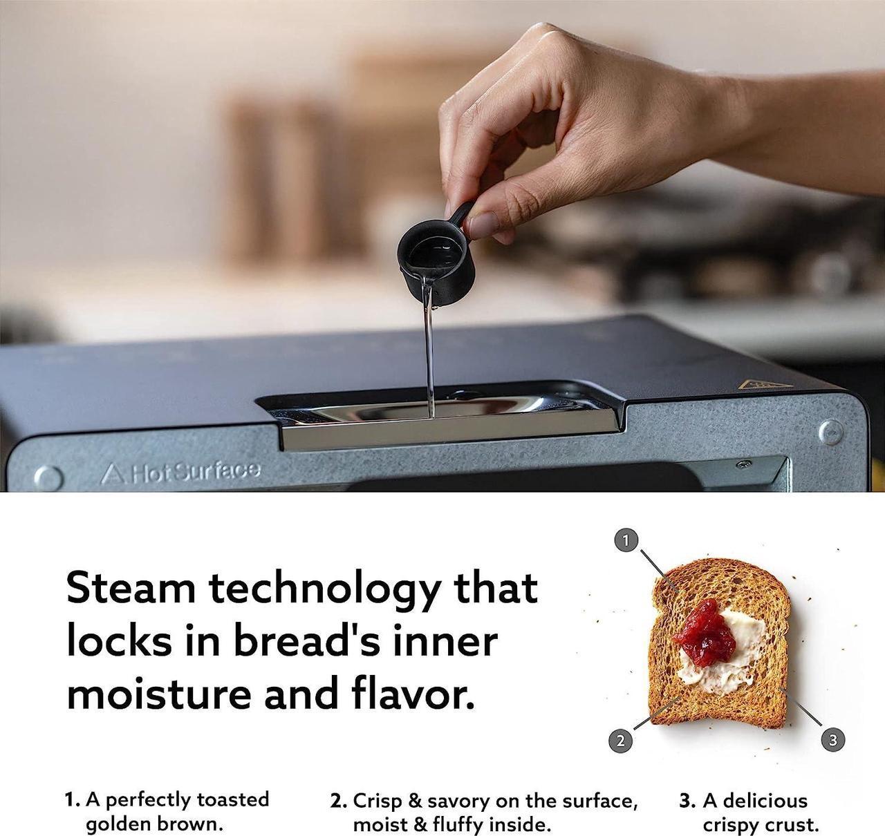 Alt view image 2 of 7 - BALMUDA The Toaster | Steam Oven Toaster | 5 Cooking Modes - Sandwich Bread, Artisan Bread, Pizza, Pastry, Oven | Compact Design | Baking Pan | K01M-KG | Black | US Version