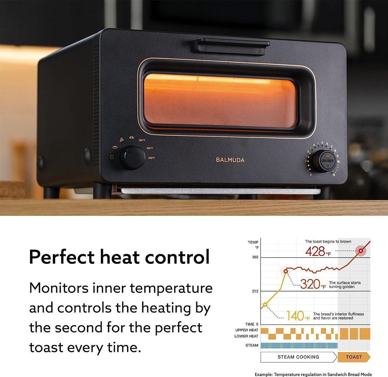 Alt view image 3 of 7 - BALMUDA The Toaster | Steam Oven Toaster | 5 Cooking Modes - Sandwich Bread, Artisan Bread, Pizza, Pastry, Oven | Compact Design | Baking Pan | K01M-KG | Black | US Version