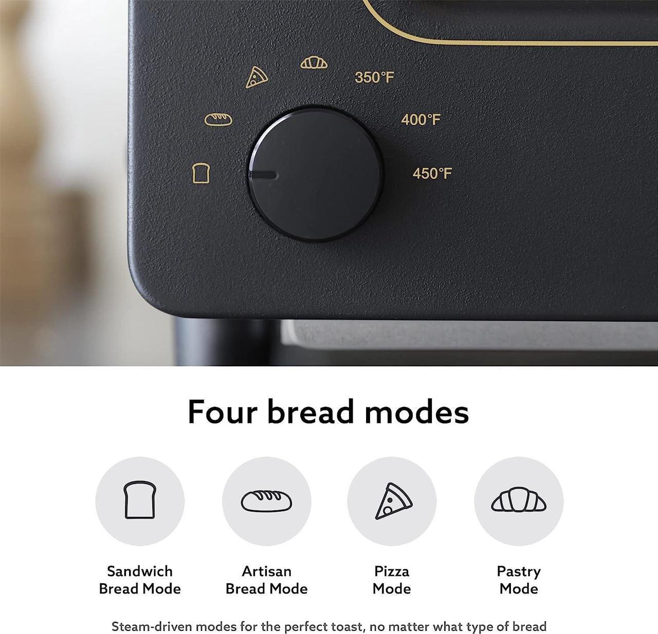 Alt view image 4 of 7 - BALMUDA The Toaster | Steam Oven Toaster | 5 Cooking Modes - Sandwich Bread, Artisan Bread, Pizza, Pastry, Oven | Compact Design | Baking Pan | K01M-KG | Black | US Version