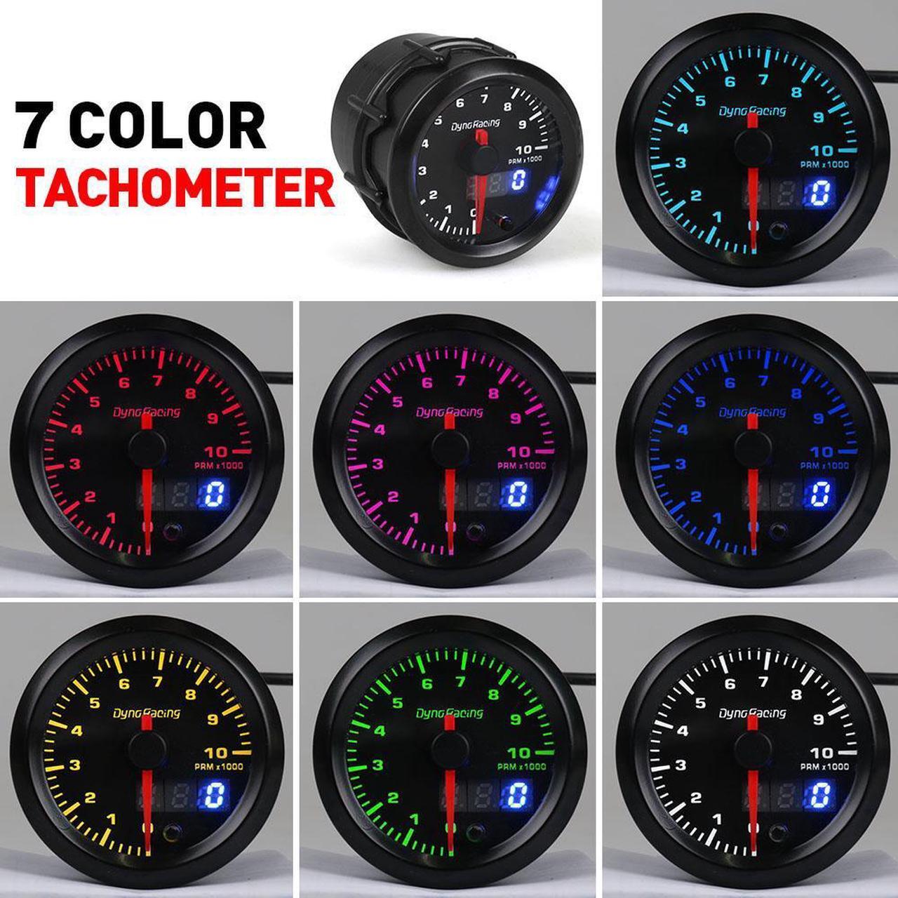 Alt view image 2 of 7 - Dynoracing 2inch 52mm Dual Display Tachometer 0-10000 Rpm Gauge 7 colors Led Car Meter With Stepper Motor