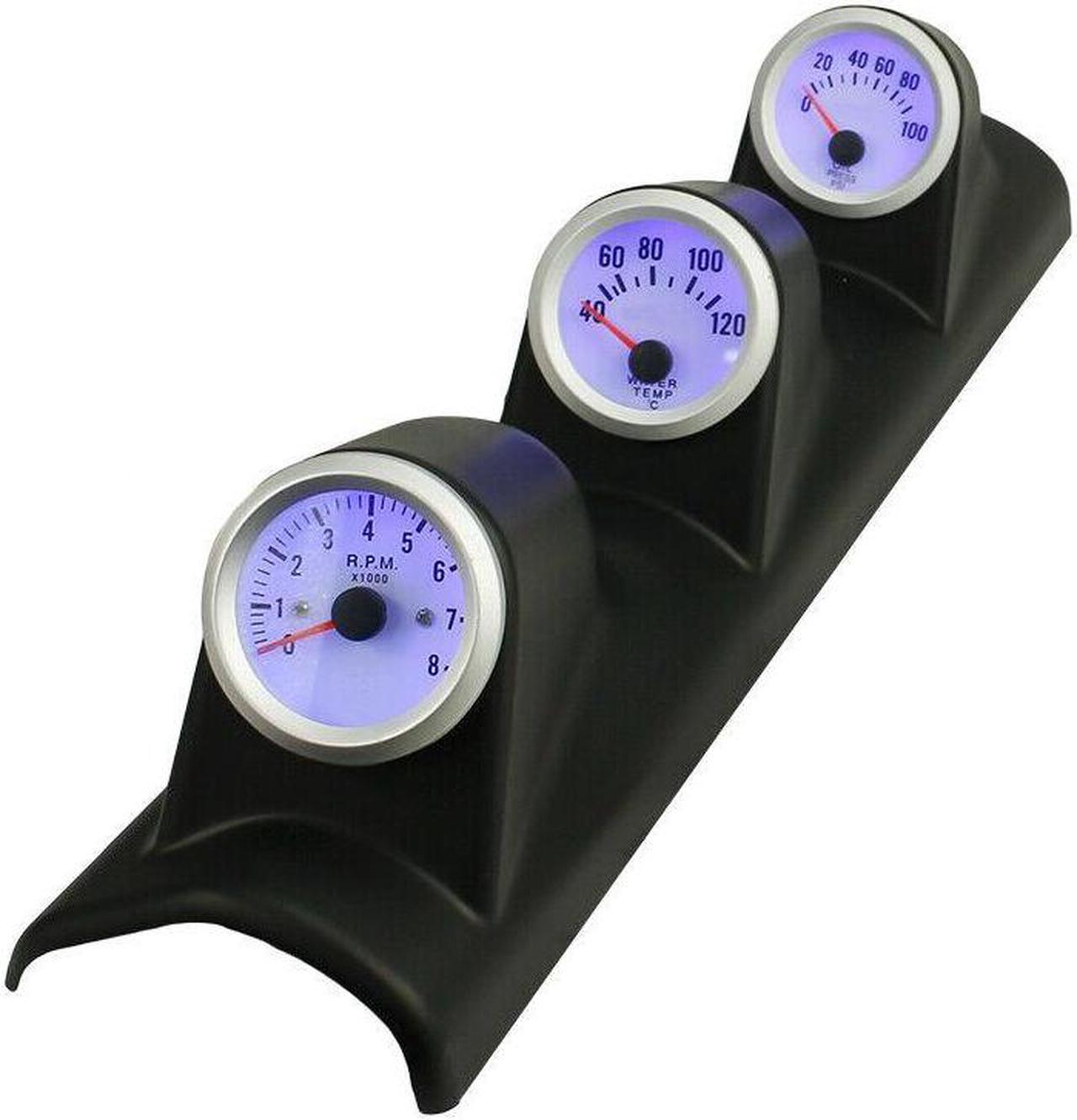 Alt view image 3 of 7 - 2'' 52mm Blue LED Triple 3 Gauge Kit Tachometer Water Temp Oil Press Gauge Meter