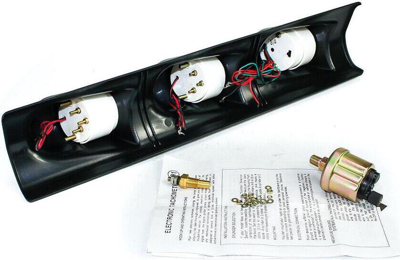 Alt view image 4 of 7 - 2'' 52mm Blue LED Triple 3 Gauge Kit Tachometer Water Temp Oil Press Gauge Meter