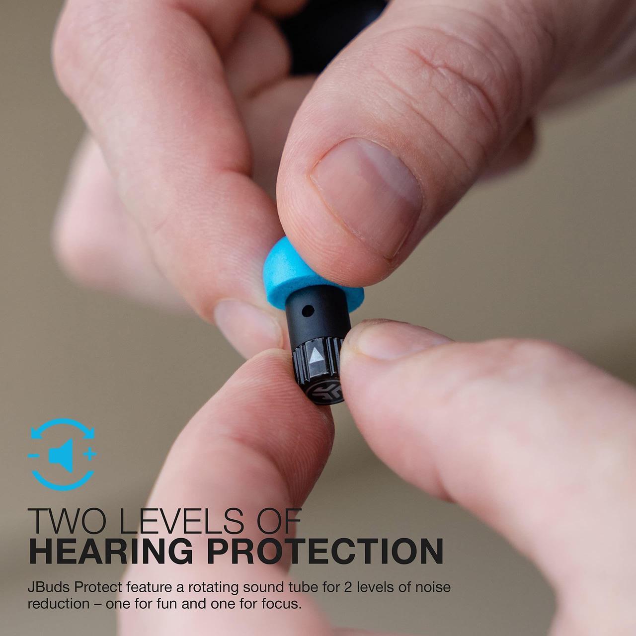 Alt view image 7 of 7 - JLab JBuds Protect Reusable Earplugs | Comfortable in-Ear Hearing Protection with Two Noise Reduction Levels | Small Carrying Case with Keychain Loop | 5 tip Sets | Personal Protective Equipment