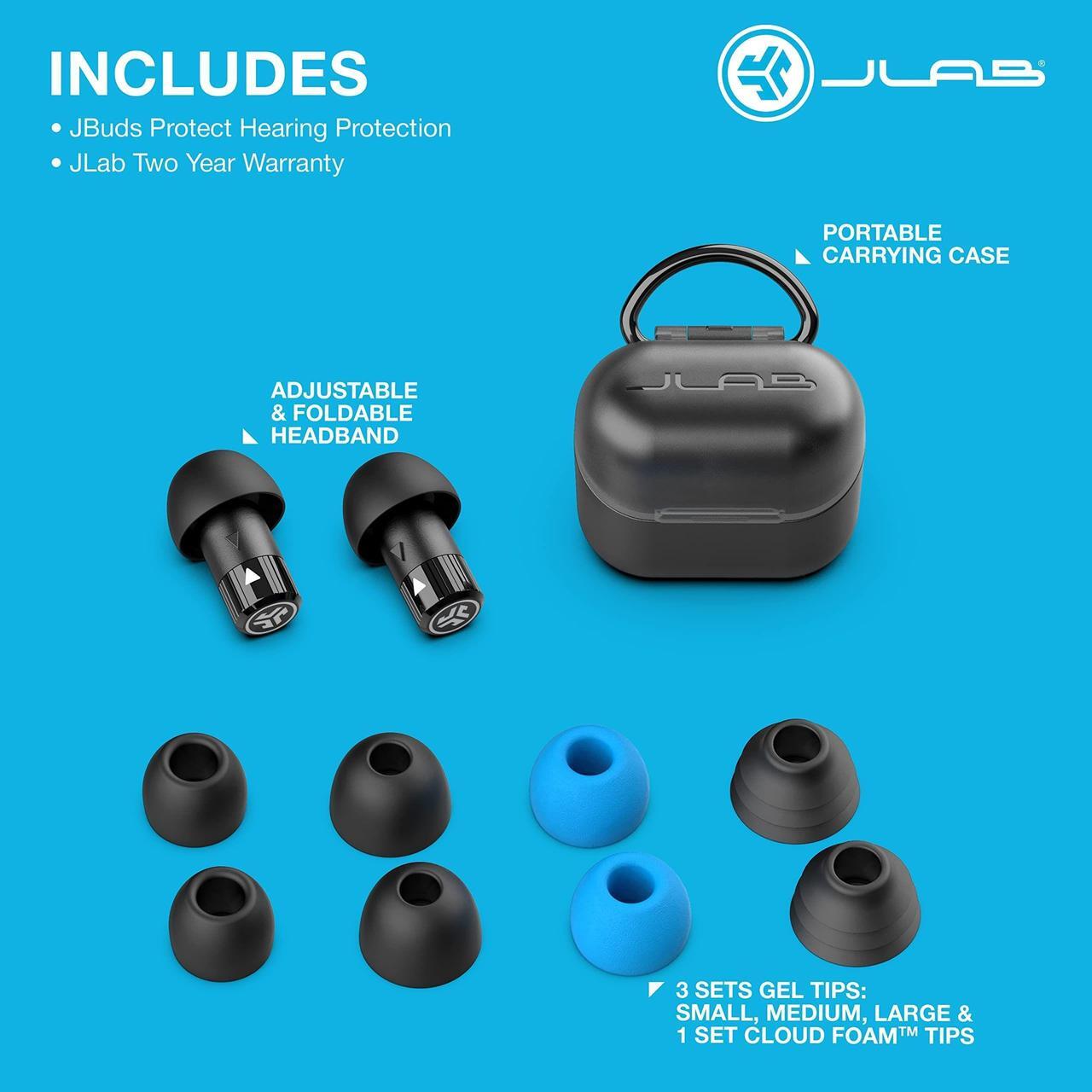 Alt view image 2 of 7 - JLab JBuds Protect Reusable Earplugs | Comfortable in-Ear Hearing Protection with Two Noise Reduction Levels | Small Carrying Case with Keychain Loop | 5 tip Sets | Personal Protective Equipment