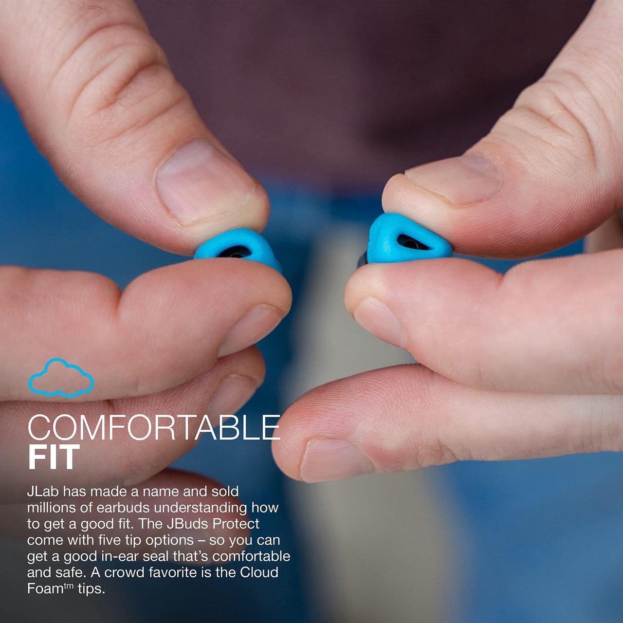 Alt view image 6 of 7 - JLab JBuds Protect Reusable Earplugs | Comfortable in-Ear Hearing Protection with Two Noise Reduction Levels | Small Carrying Case with Keychain Loop | 5 tip Sets | Personal Protective Equipment