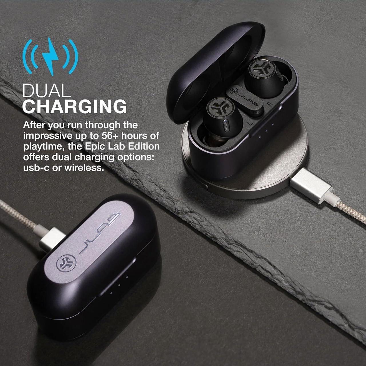 Alt view image 5 of 7 - JLab Epic Lab Edition True Wireless Earbuds, Hybrid Dual Drivers, Spatial Audio, Multipoint BT, Wireless or USB-C Charging, Wear Detect Auto Play/Pause, Google Fast Pair, 2 Year Warranty
