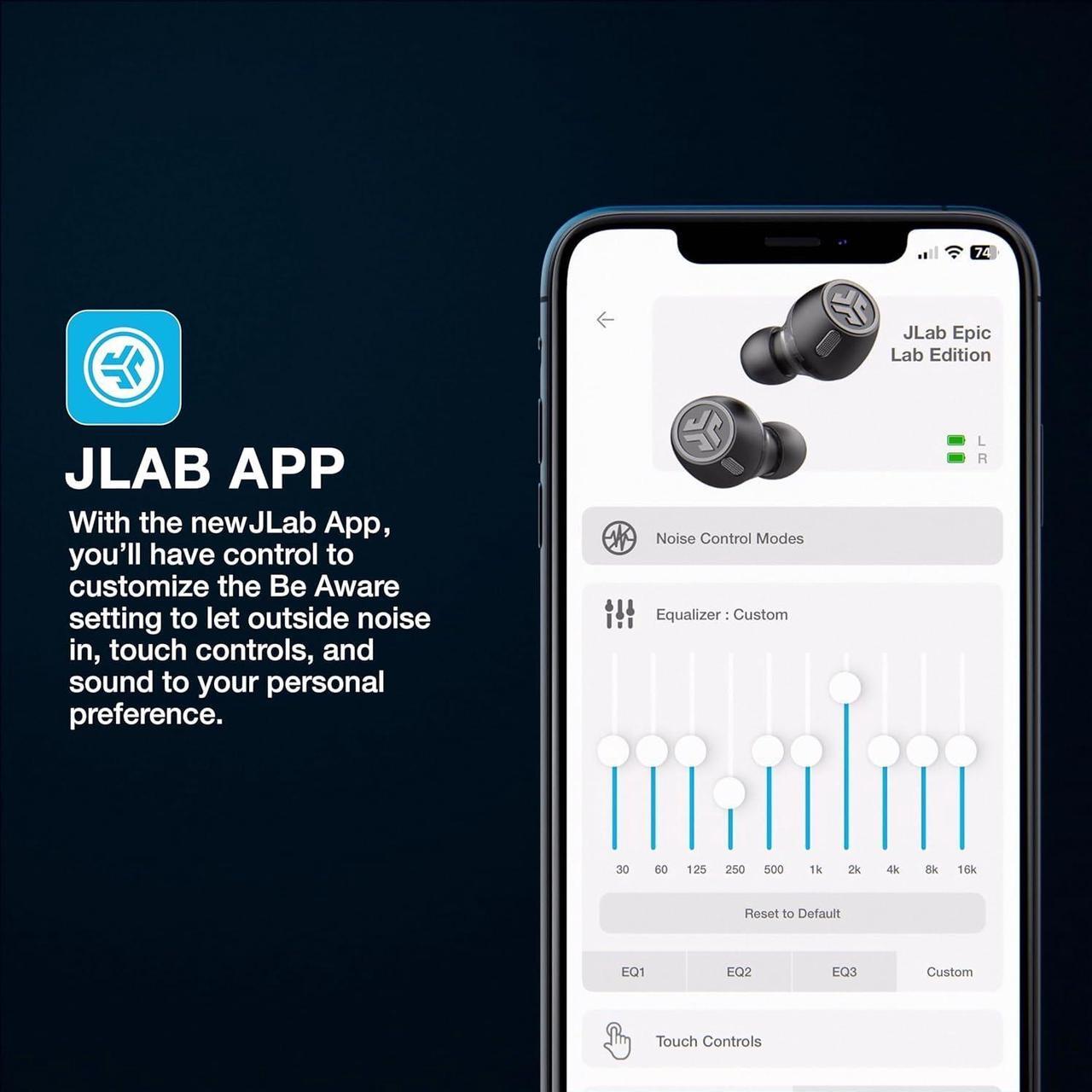 Alt view image 4 of 7 - JLab Epic Lab Edition True Wireless Earbuds, Hybrid Dual Drivers, Spatial Audio, Multipoint BT, Wireless or USB-C Charging, Wear Detect Auto Play/Pause, Google Fast Pair, 2 Year Warranty