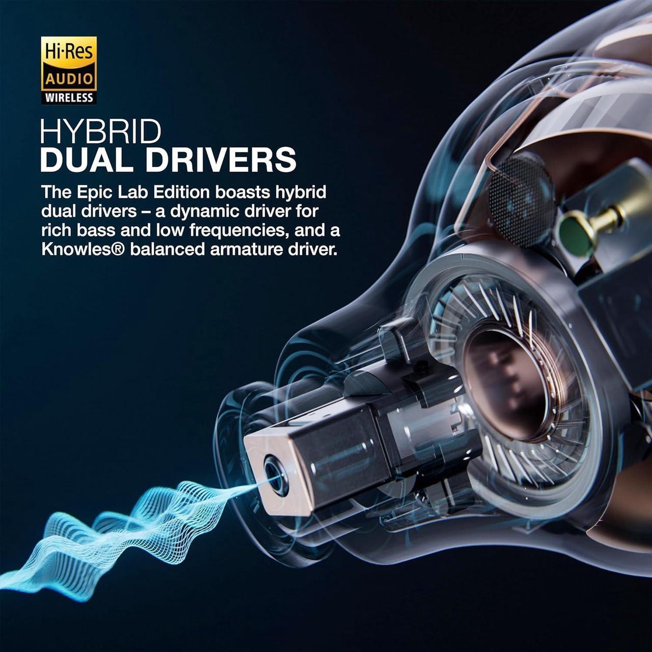 Alt view image 2 of 7 - JLab Epic Lab Edition True Wireless Earbuds, Hybrid Dual Drivers, Spatial Audio, Multipoint BT, Wireless or USB-C Charging, Wear Detect Auto Play/Pause, Google Fast Pair, 2 Year Warranty