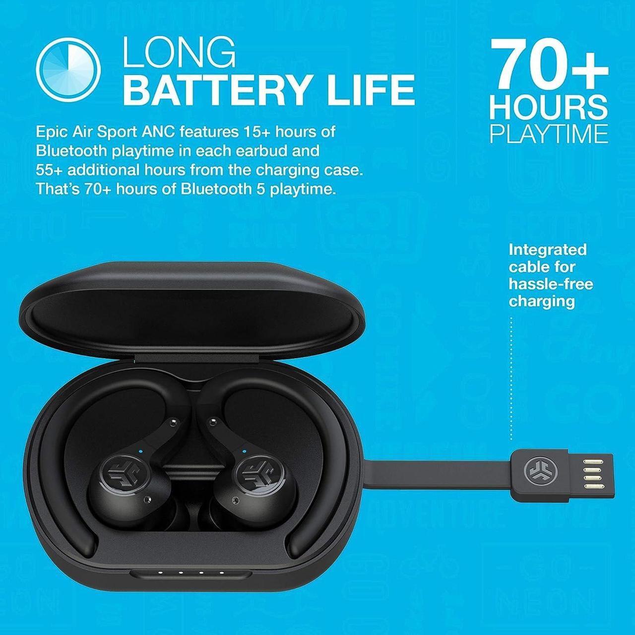 Alt view image 6 of 7 - JLab Epic Air Sport ANC Gen 2 True Wireless Bluetooth Earbuds, Headphones for Working Out, IP66 Sweatproof, 15-Hour Battery Life + 55-Hour Charging Case, Music Controls, 3 EQ Sound Settings, Black