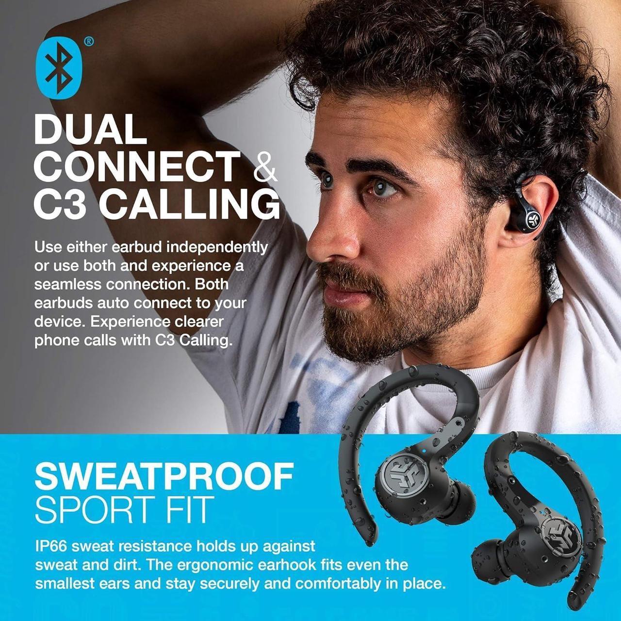 Alt view image 5 of 7 - JLab Epic Air Sport ANC Gen 2 True Wireless Bluetooth Earbuds, Headphones for Working Out, IP66 Sweatproof, 15-Hour Battery Life + 55-Hour Charging Case, Music Controls, 3 EQ Sound Settings, Black