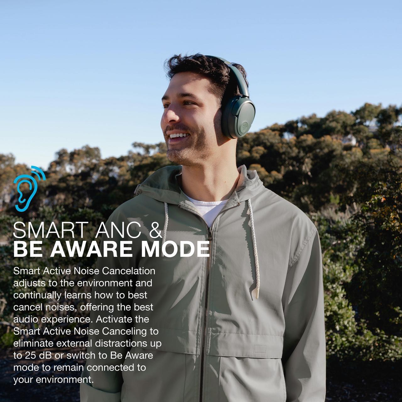 Alt view image 3 of 7 - JLab JBuds Lux ANC Wireless Headphones, Smart Active Noise Cancelling, Customizable Sound, Spatial Audio & Bluetooth LE Audio Compatible, Premium Over-Ear Bluetooth Headset, Foldable, Sage